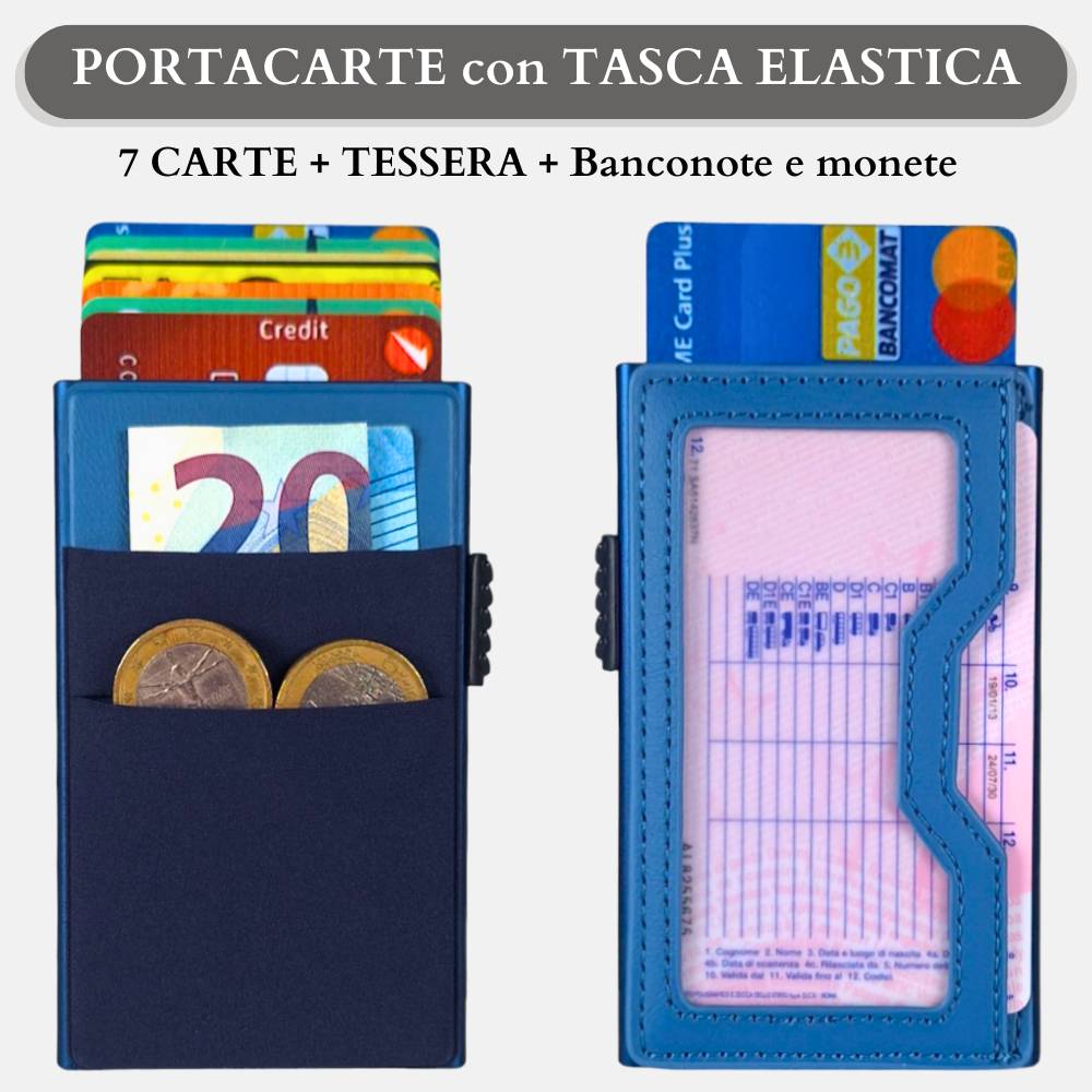 Sei G portacarte in alluminio blu con tasca elastica Portafogli SEI G