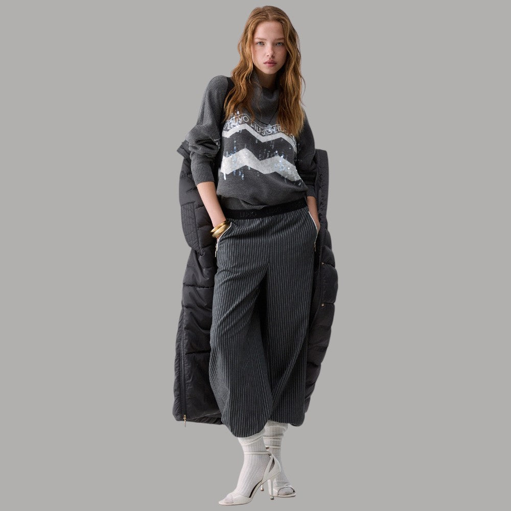 Liu Jo maglione jacquard con paillettes grigio con fantasia a trama textured