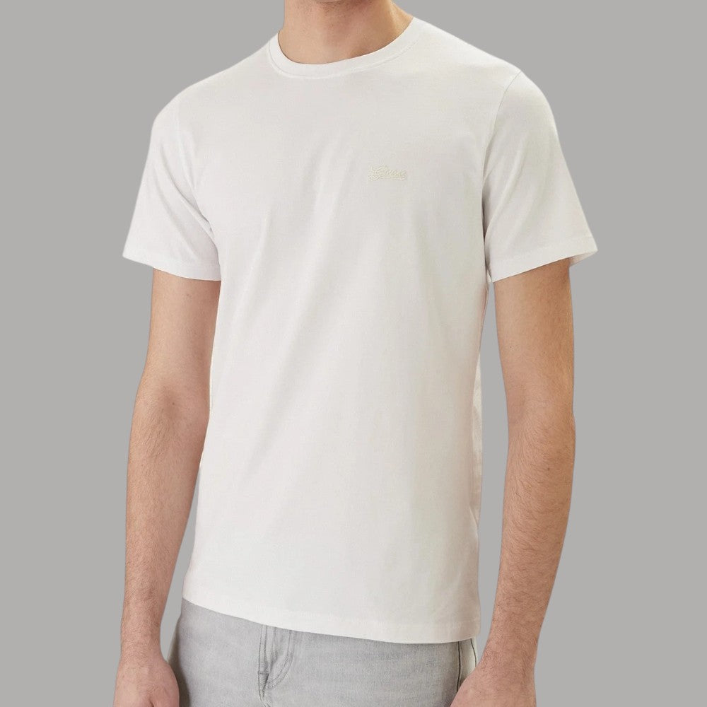 T-shirt bianca con logo piccolo sul petto, girocollo a maniche corte