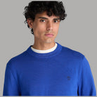 Maglione bluette Timberland con girocollo a costine e piccolo logo sul petto