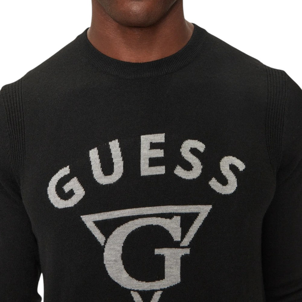 Guess pullover nero logo jacquard Edgar M4BR06 Z3H82 JBLK Maglieria Guess