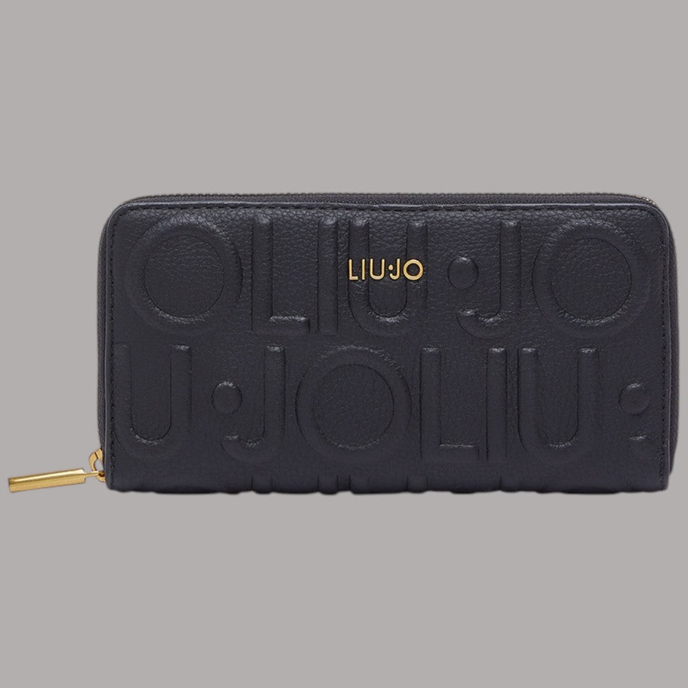 Portafoglio grande Liu Jo nero con logo a rilievo e chiusura con zip