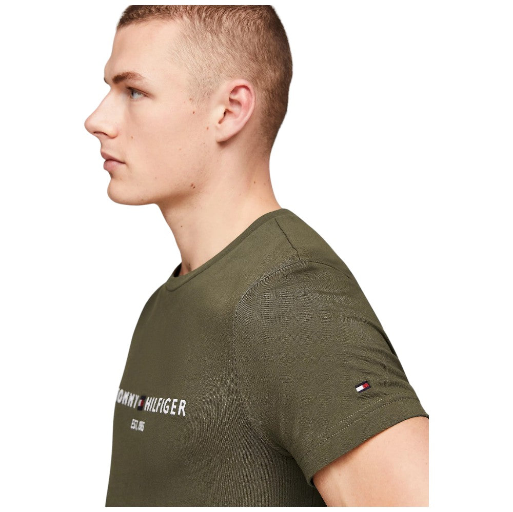 Tommy Hilfiger t-shirt verde militare logo ricamato MW0MW11797 T-shirt Tommy Hilfiger