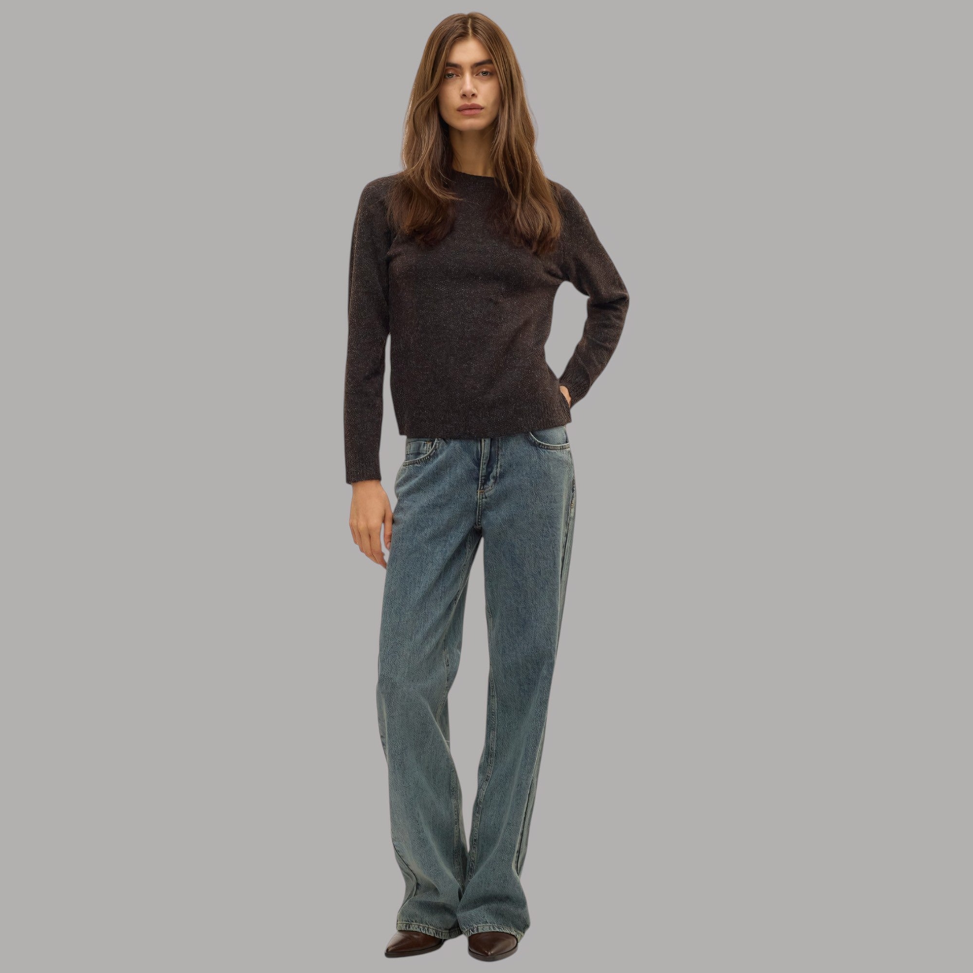 Vero Moda donna pullover paricollo nero con texture multicolore e dettaglio cuciture