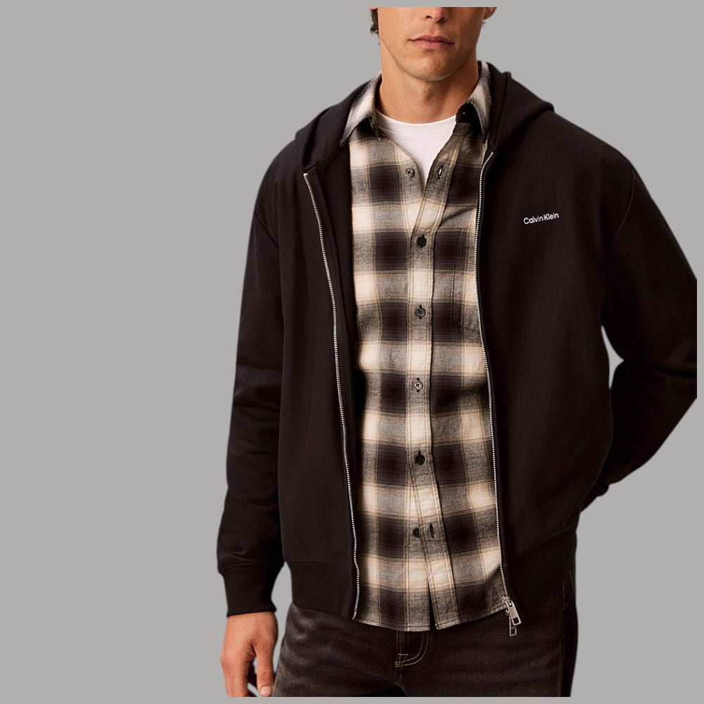 Felpa con zip e cappuccio Calvin Klein micro logo nero senza fantasie