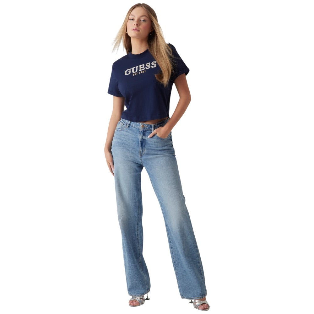 Guess t-shirt blu cropped washed logo W5GI15 K8FQ4 G7P1 T-shirt Guess