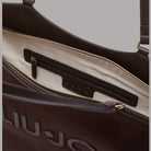 Borsa a spalla Liu Jo tote grande effetto scamosciato marrone con dettagli in oro