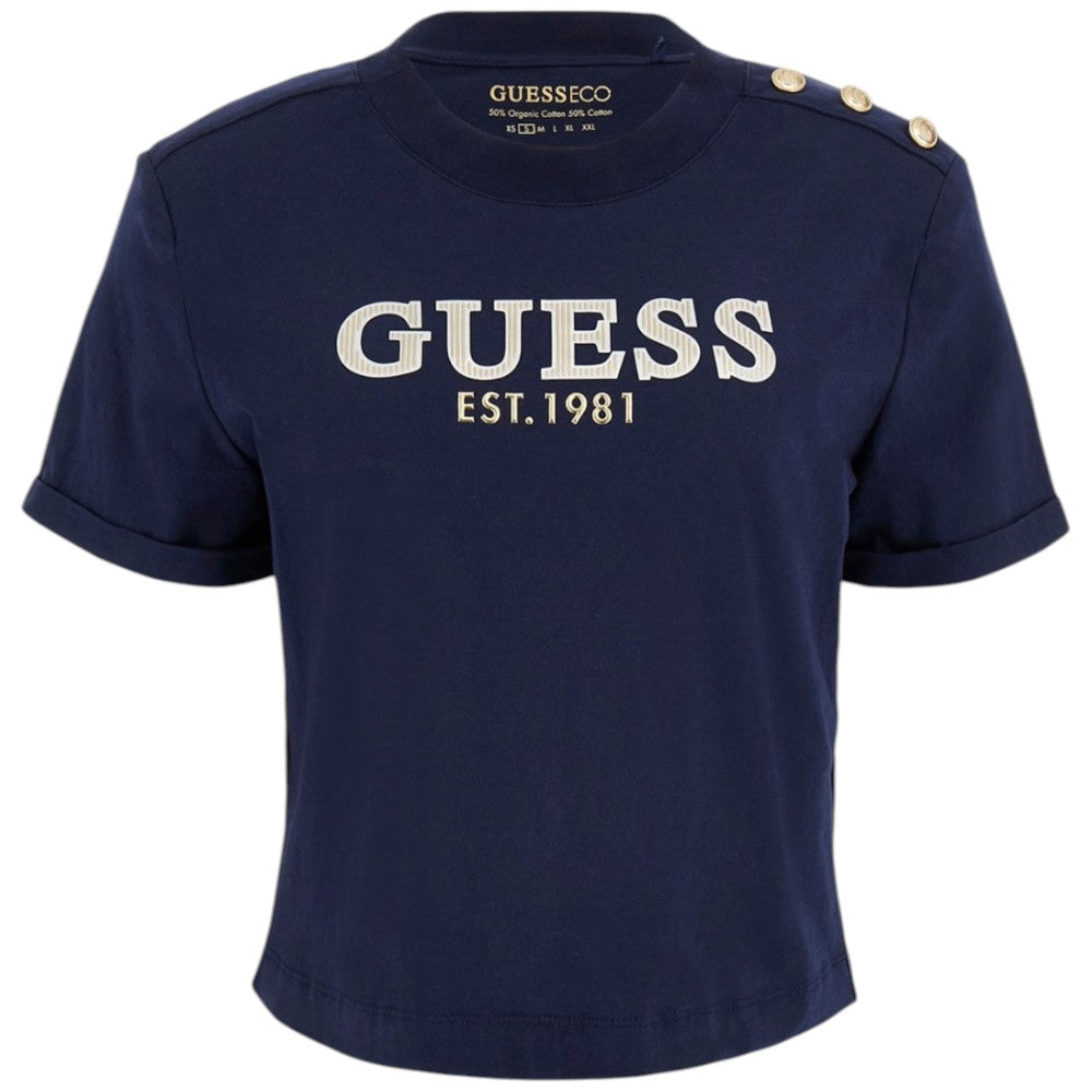 Guess t-shirt blu cropped washed logo W5GI15 K8FQ4 G7P1 T-shirt Guess