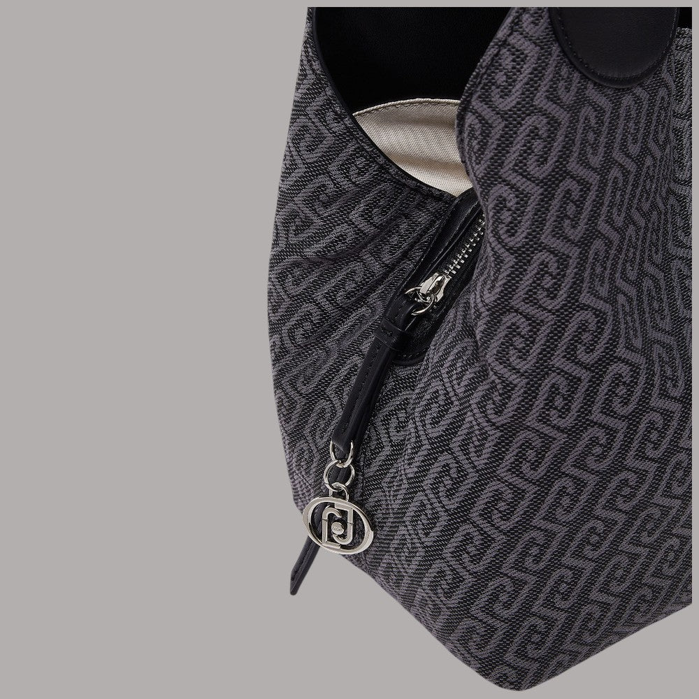 Borsa Liu Jo satchel in tessuto jacquard con dettaglio logo in metallo nero e manico con cerniera