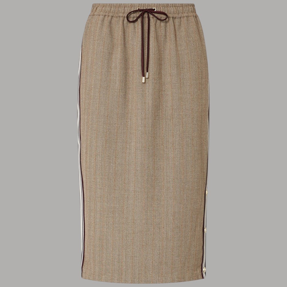 Gonna midi Liu Jo con tape laterale in tessuto beige con fantasia a righe e coulisse in vita
