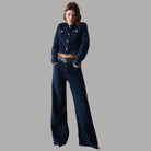 Liu Jo completo pantaloni e giacca con motivo matelassé e strass blu navy