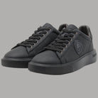 Sneakers uomo Blauer nere in pelle con logo su lato e suola spessa in gomma