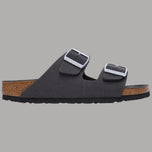 Birkenstock donna Arizona Triples velvet gray ciabatte con doppie fibbie in metallo, suola in sughero e schiuma, texture velluto grigia, vista laterale