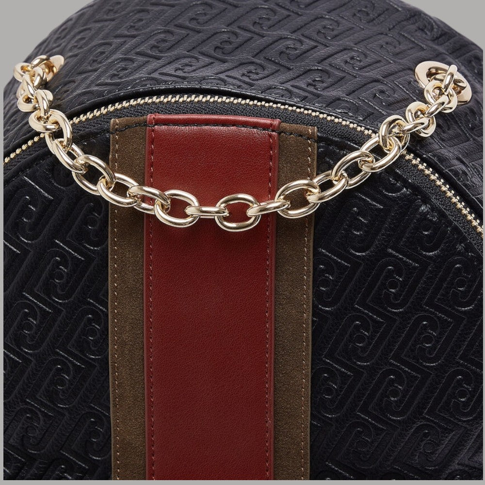 Zaino Liu Jo Ematite logo monogram nero con dettaglio cerniera e catena dorata
