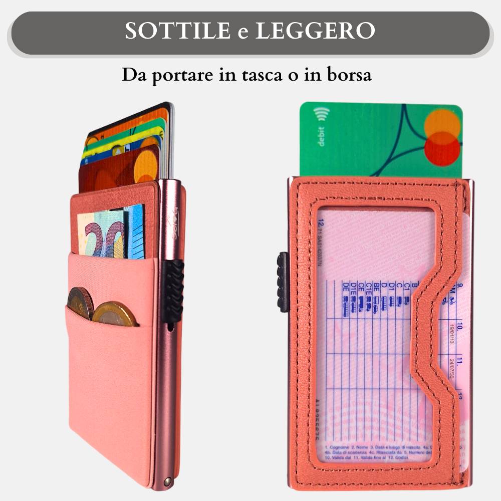 Sei G portacarte in alluminio rosa con tasca elastica - Prodotti di Classe