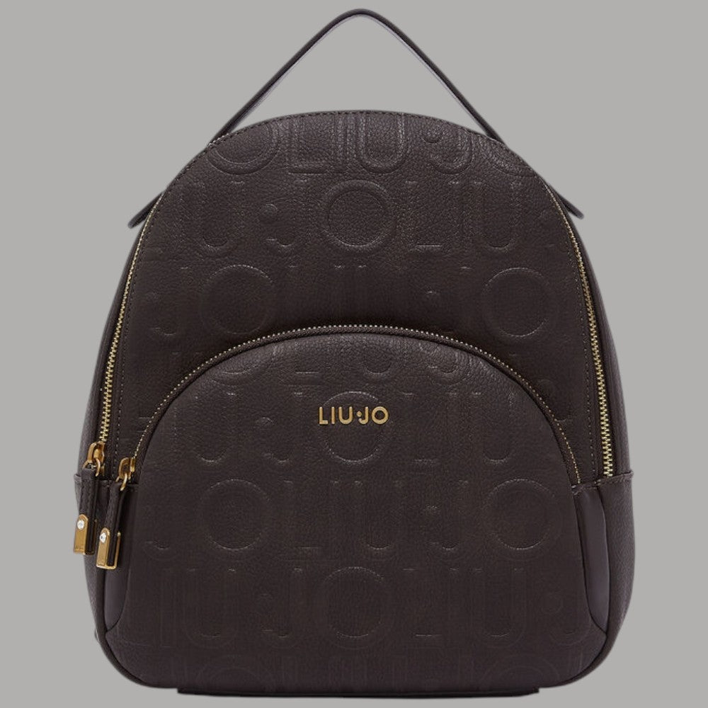 Zaino logo monogram Liu Jo Manhattan AF6209E1139 nero tessuto con dettagli in pelle e zip dorate