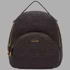 Zaino logo monogram Liu Jo Manhattan AF6209E1139 nero tessuto con dettagli in pelle e zip dorate
