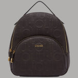 Zaino logo monogram Liu Jo Manhattan AF6209E1139 nero tessuto con dettagli in pelle e zip dorate