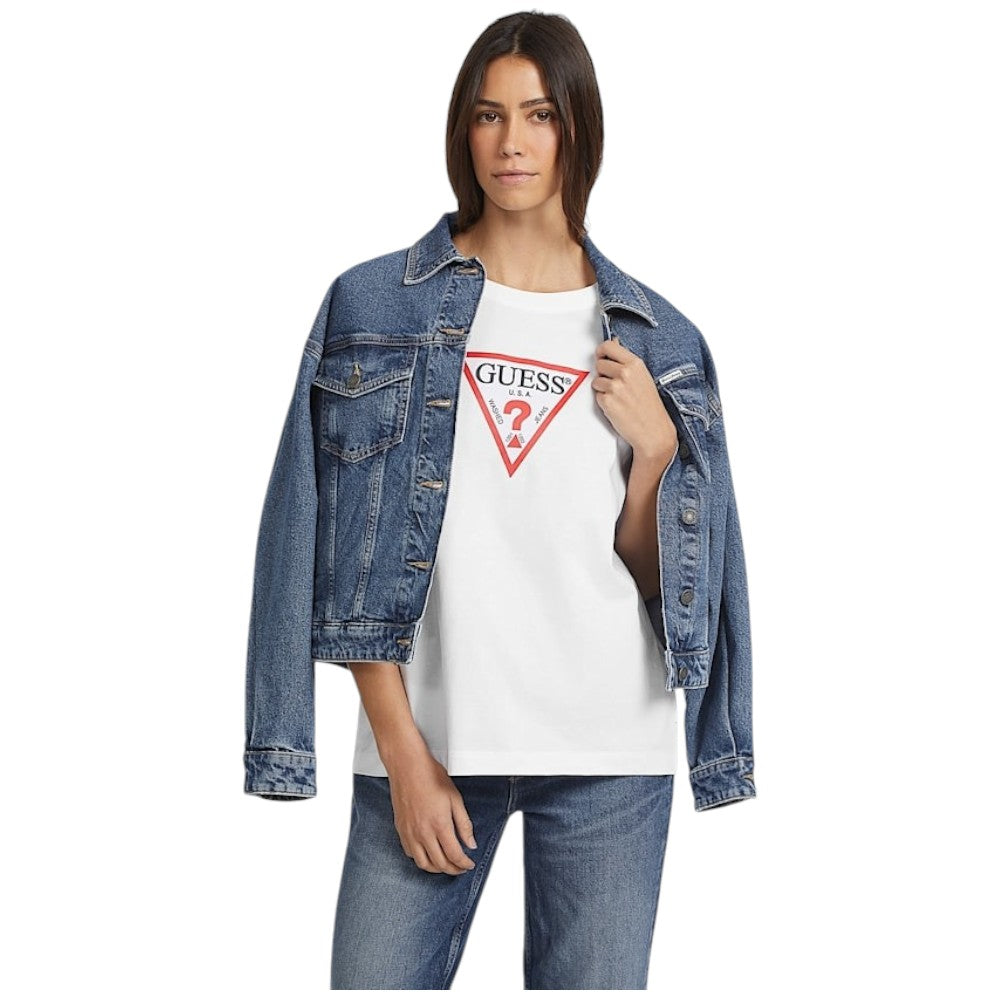 Guess Jeans t-shirt bianca boxy fit tringolo grande W4YI73 K8HM0 G011 T-shirt Guess Jeans