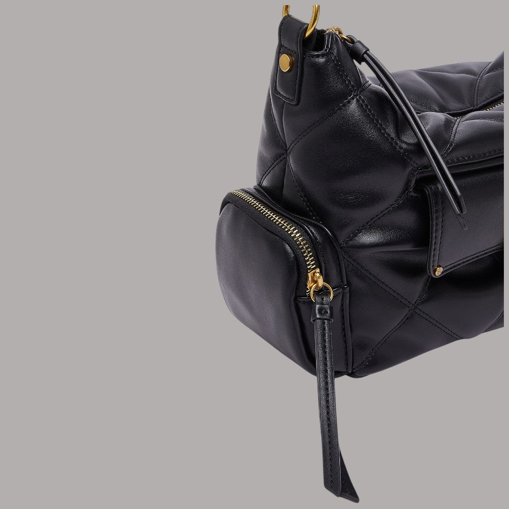 Borsa a spalla Liu Jo hobo in matelassè nera con dettagli oro e tracolla regolabile