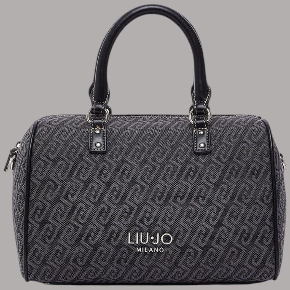 Borsa bauletto piccola Liu Jo con motivo monogramma grigio scuro e manici
