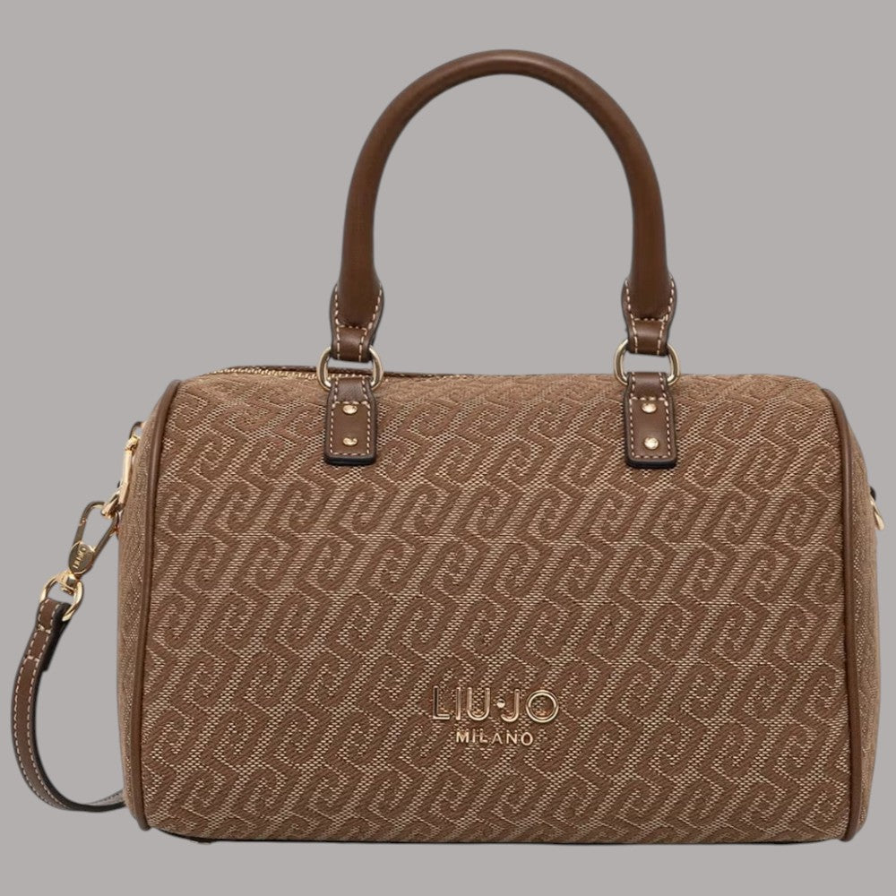 Borsa bauletto piccola Liu Jo naturale con motivo monogramma all-over e logo