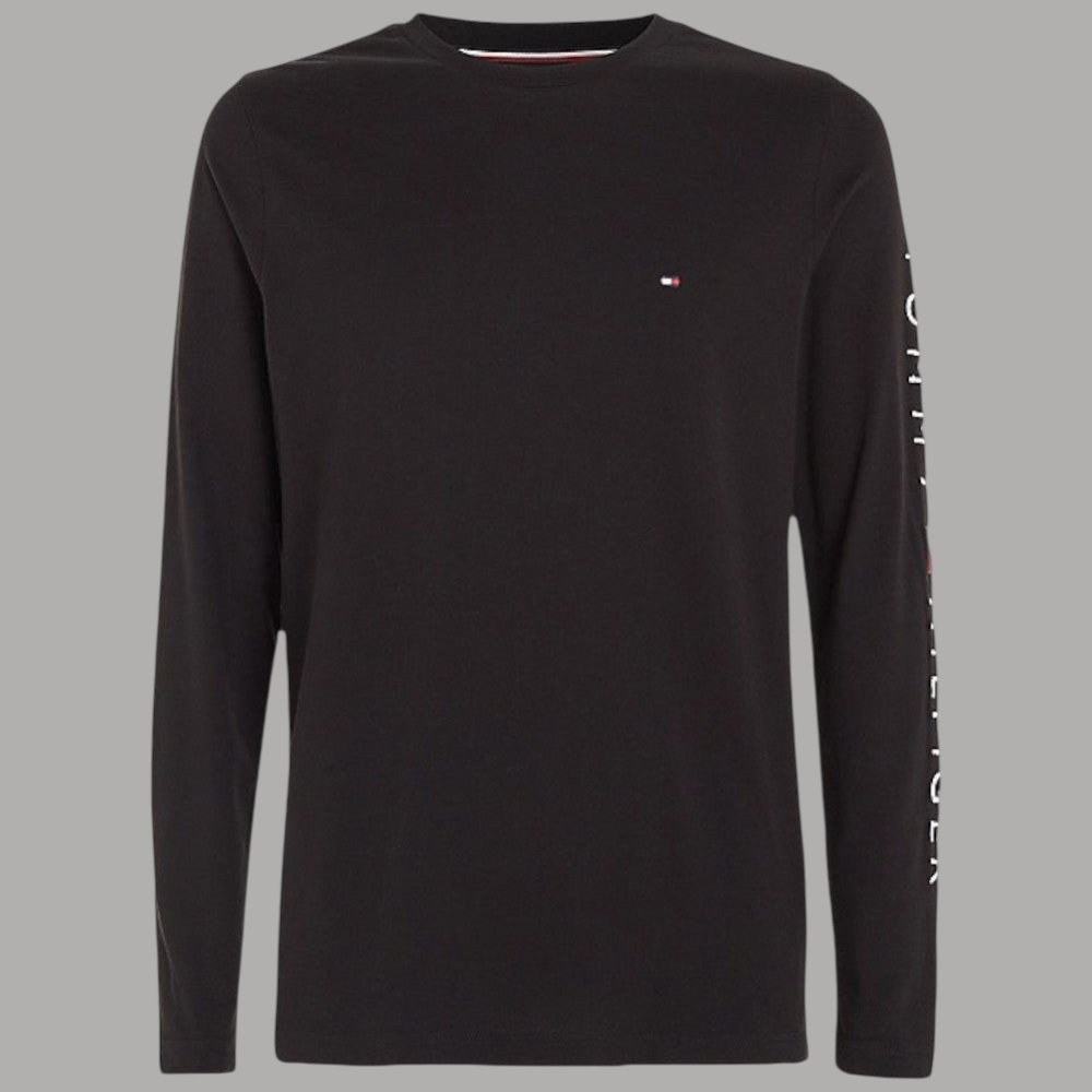 Maglia Tommy Hilfiger nera a maniche lunghe con logo sul petto