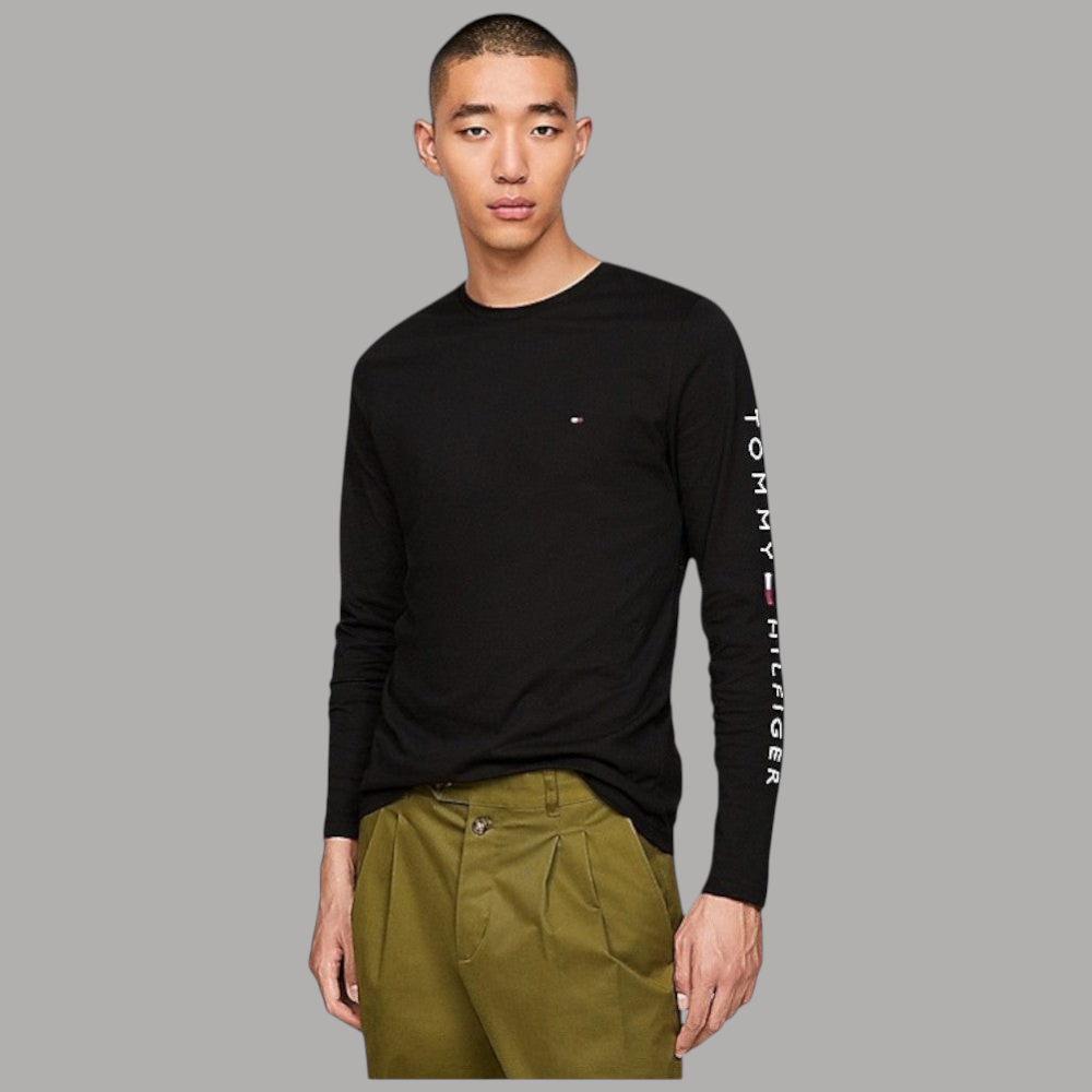 Maglia a maniche lunghe Tommy Hilfiger nera con logo sul petto