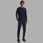 Maglia a maniche lunghe blu scuro con girocollo e logo sul petto