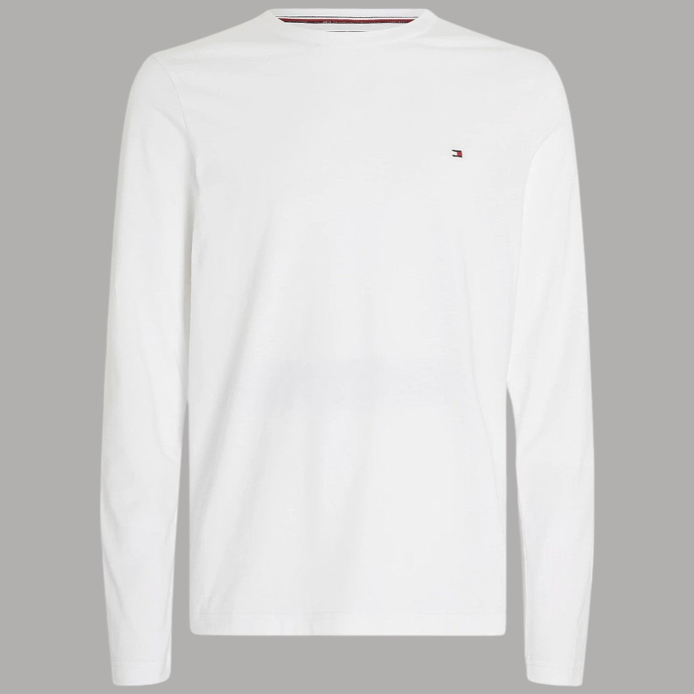 T-shirt manica lunga bianca Tommy Hilfiger in cotone slim fit con logo ricamato sul petto da Prodotti di Classe