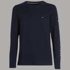 Maglia blu scuro a maniche lunghe con girocollo e piccolo logo sul petto