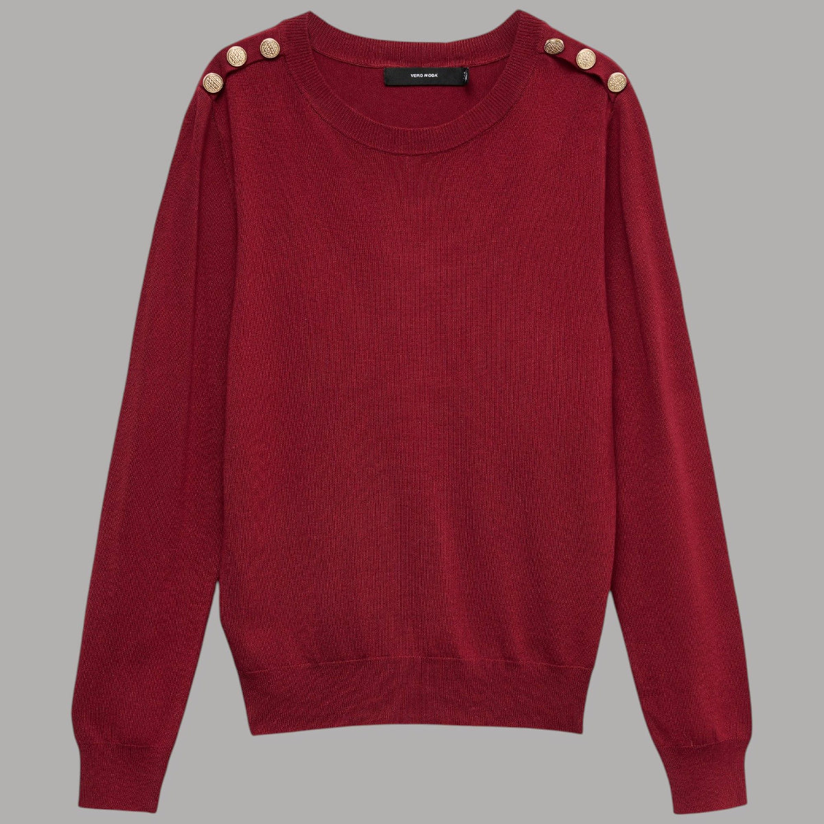 Vero Moda pullover rosso con bottoni decorativi e collo a polo, maglieria, vista frontale