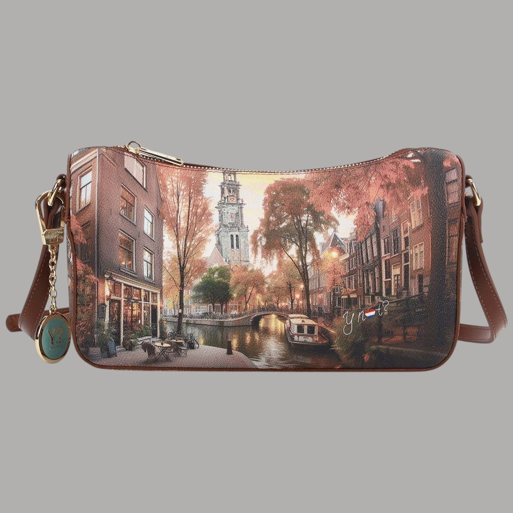 Borsa a spalla YNot Clutch stampa città con scena di paesaggio urbano autunnale