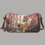 Borsa a spalla YNot Clutch stampa città con scena di paesaggio urbano autunnale