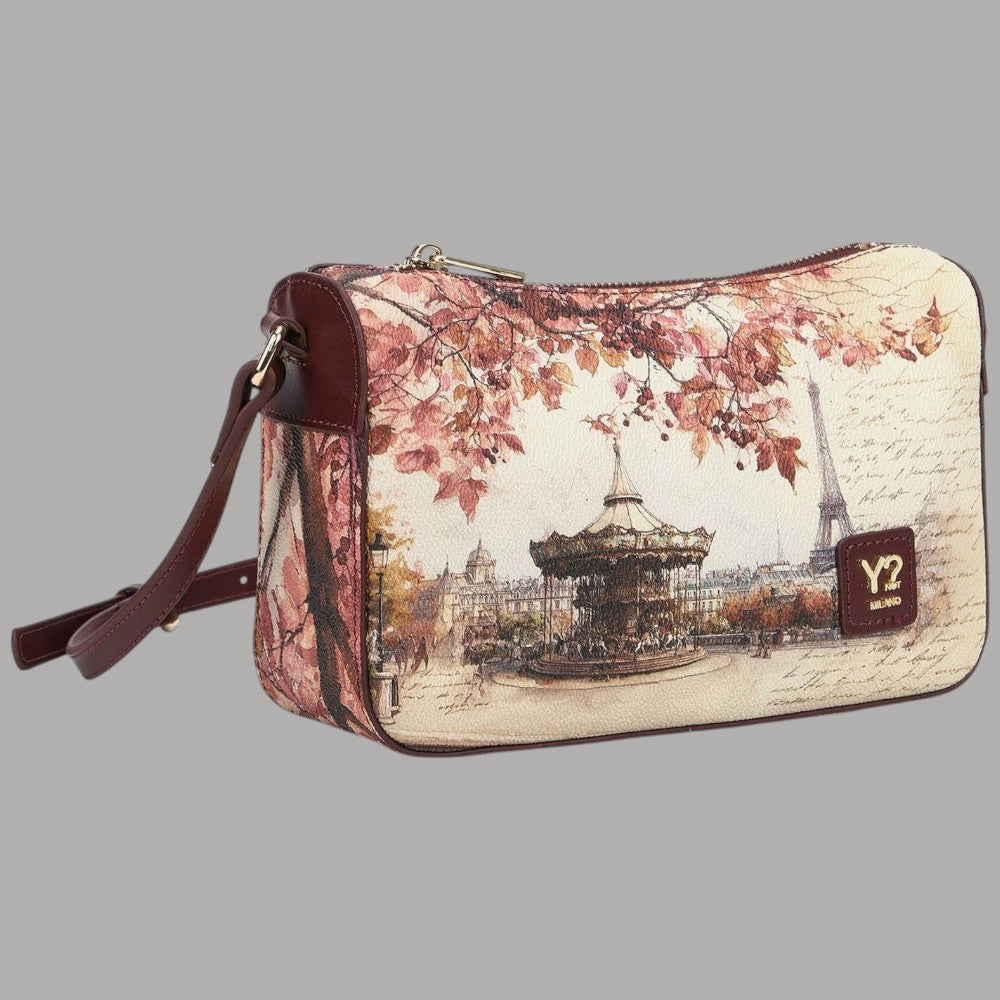 Borsa a spalla YNot Clutch stampa città con decorazioni autunnali e Eiffel Tower