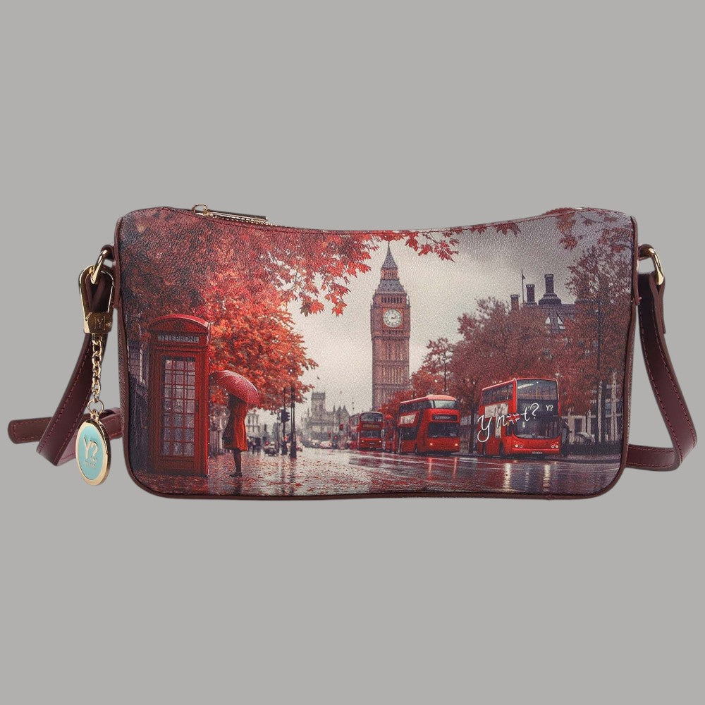 Borsa a spalla YNot Clutch stampa città con scene di Londra e Big Ben