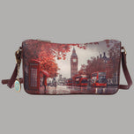 Borsa a spalla YNot Clutch stampa città con scene di Londra e Big Ben