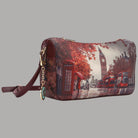 Borsa a spalla YNot Clutch stampa città con scena di Londra e dettagli rossi