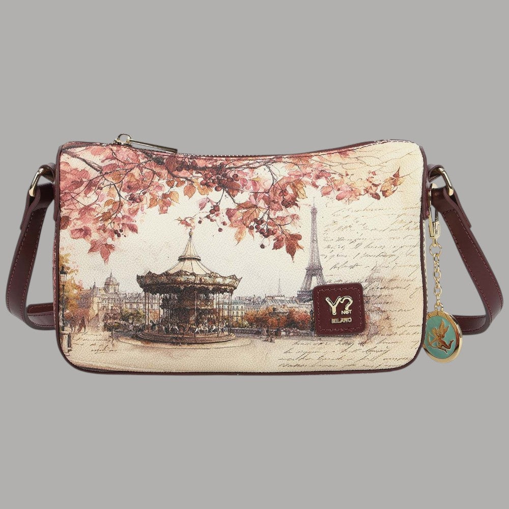 Borsa a spalla YNot Clutch stampa città con decorazioni Paris Eiffel e carousel
