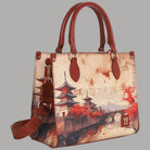 YNot Yes Bag small tote con stampa città e manici in pelle marrone, tracolla inclusa