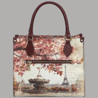 YNot Yes Bag small con stampa città e manici bordeaux e tracolla, vista frontale