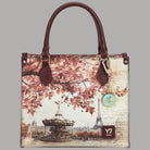 YNot Yes Bag small con stampa città, manici e tracolla in pelle bordeaux e decorazioni