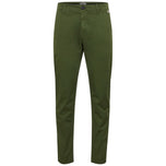 Pantaloni chino verde da uomo, gamba dritta, chiusura con bottone.