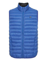 Gilet smanicato trapuntato azzurro con zip frontale e collo alto