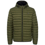 Piumino verde con cappuccio, zip frontale e logo sul petto