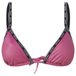 Top bikini triangolare viola con bordino nero e laccio davanti