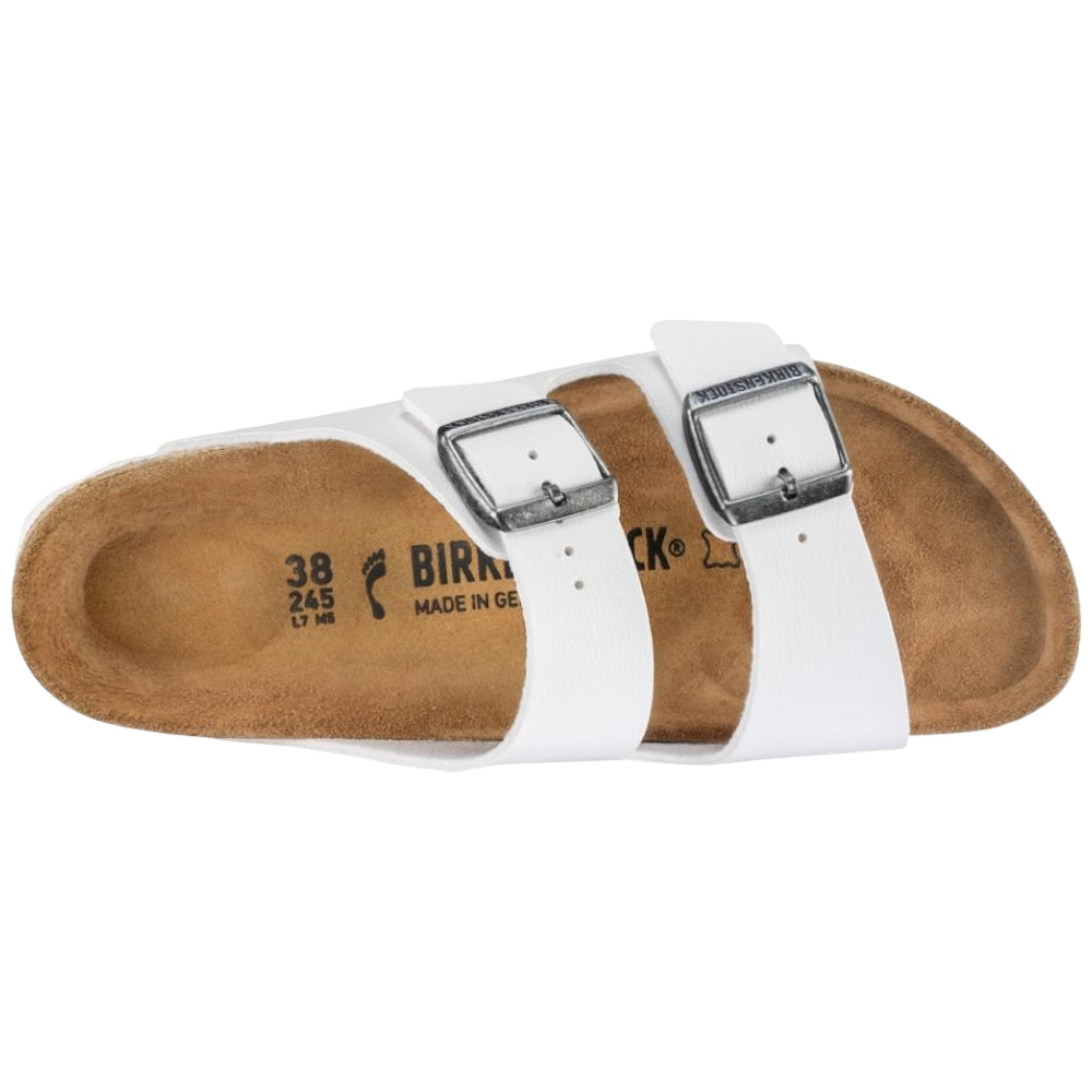 Ciabatte Birkenstock Arizona bianche con cinturini a fibbia e interno marrone