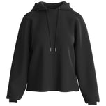 Felpa nera con cappuccio e coulisse, zip frontale, maniche lunghe