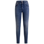 Jeans blu da donna con chiusura frontale e passanti