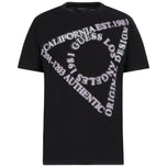 T-shirt nera Guess con grafica circolare multicolore frontale